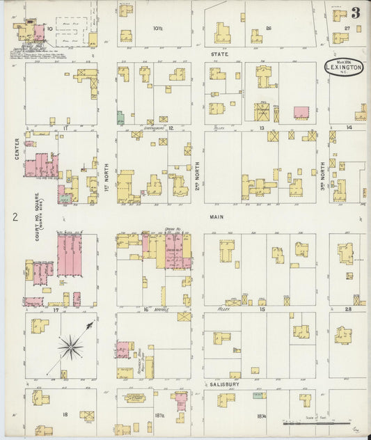 Sanborn Fire Insurance Map from Lexington, Davidson County, North Carolina (1896), Sheet #0003 - Historic Sanborn Fire Insurance Map Print, vintage old map wall art, antique decor, genealogy gift, North Carolina North Carolina map