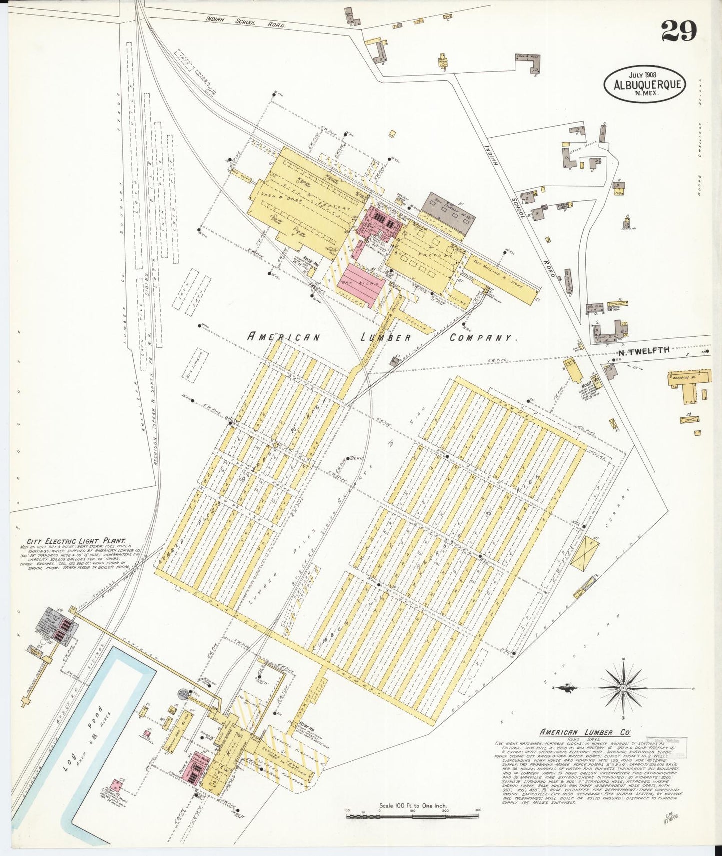 Sanborn Fire Insurance Map from Albuquerque, Bernalillo County, New Mexico (1908), Sheet #0029 - Historic Sanborn Fire Insurance Map Print, vintage old map wall art, antique decor, genealogy gift, New Mexico New Mexico map