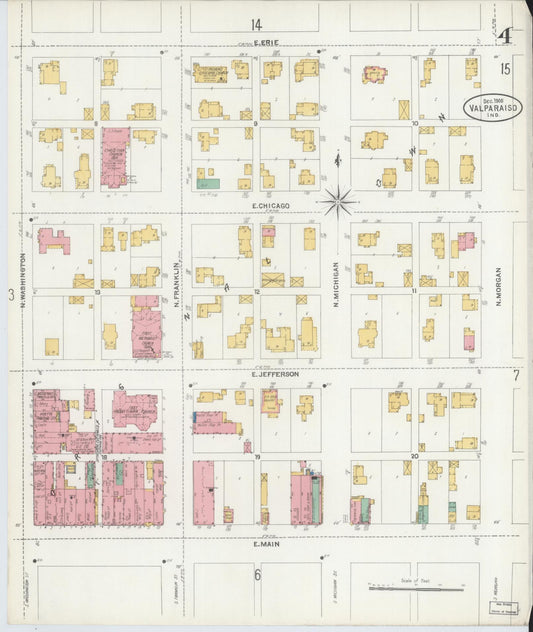 Sanborn Fire Insurance Map from Valparaiso, Porter County, Indiana (1905), Sheet #0004 - Historic Sanborn Fire Insurance Map Print, vintage old map wall art, antique decor, genealogy gift, Indiana Indiana map