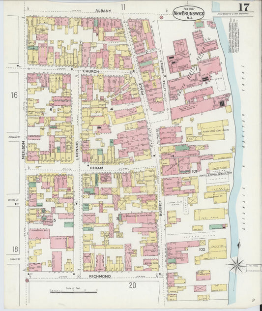 Sanborn Fire Insurance Map from New Brunswick, Middlesex County, New Jersey (1897), Sheet #0017 - Historic Sanborn Fire Insurance Map Print, vintage old map wall art, antique decor, genealogy gift, New Jersey New Jersey map