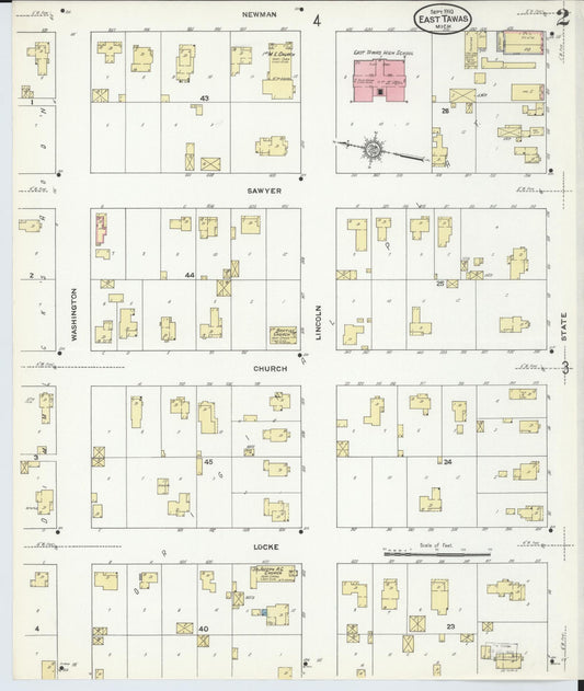 Sanborn Fire Insurance Map from East Tawas, Iosco County, Michigan (1910), Sheet #0002 - Historic Sanborn Fire Insurance Map Print, vintage old map wall art, antique decor, genealogy gift, Michigan Michigan map