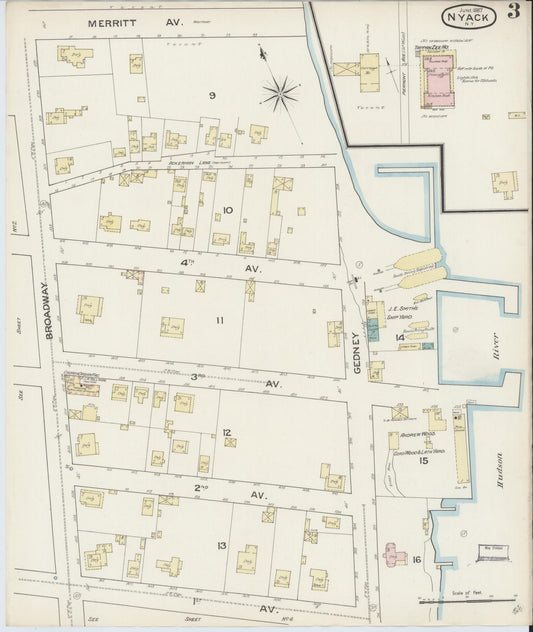 Sanborn Fire Insurance Map from Nyack, Rockland County, New York (1887), Sheet #0003 - Historic Sanborn Fire Insurance Map Print, vintage old map wall art, antique decor, genealogy gift, New York New York map