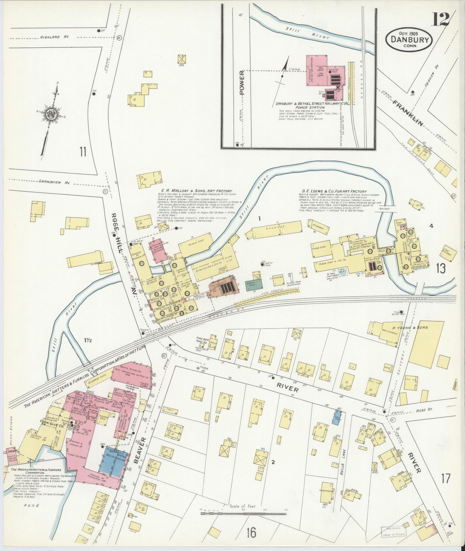 Sanborn Fire Insurance Map from Danbury, Fairfield County, Connecticut (1909), Sheet #0012 - Complete Map Set gallery image, historic Sanborn map, vintage wall art, Connecticut Connecticut