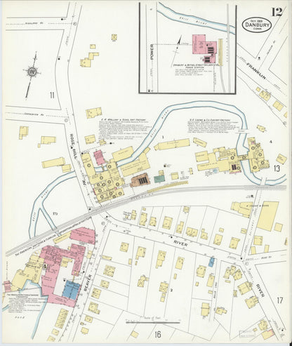 Sanborn Fire Insurance Map from Danbury, Fairfield County, Connecticut (1909), Sheet #0012 - Complete Map Set gallery image, historic Sanborn map, vintage wall art, Connecticut Connecticut