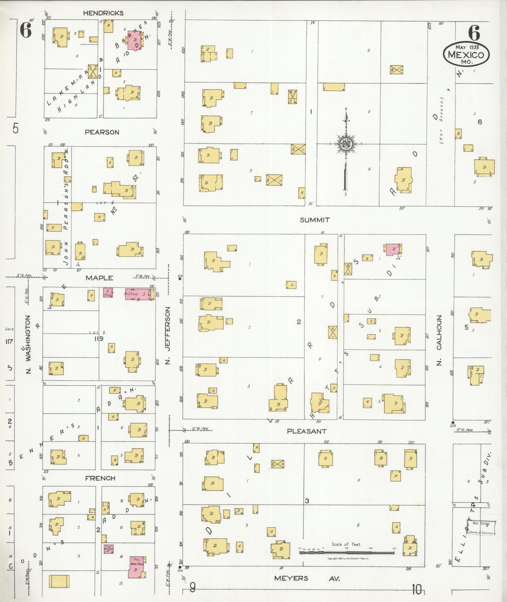 Sanborn Fire Insurance Map from Mexico, Audrain County, Missouri (1926), Sheet #0006 - Complete Map Set gallery image, historic Sanborn map, vintage wall art, Missouri Missouri