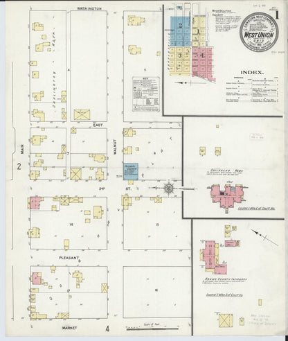 Sanborn Fire Insurance Map from West Union, Adams County, Ohio (1912), Sheet #0001 - Historic Sanborn Fire Insurance Map Print, vintage old map wall art, antique decor, genealogy gift, Ohio Ohio map