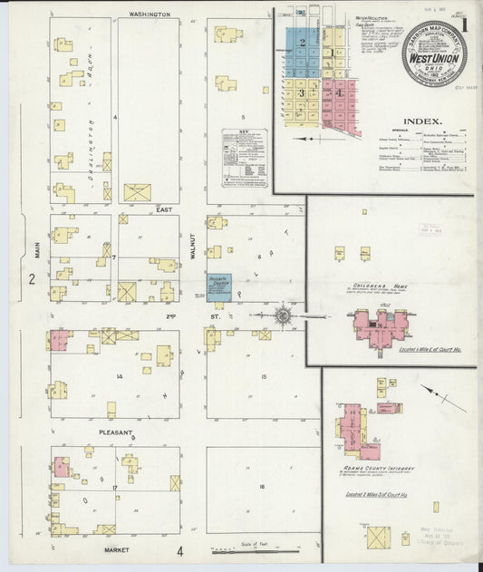 Sanborn Fire Insurance Map from West Union, Adams County, Ohio (1912), Sheet #0001 - Historic Sanborn Fire Insurance Map Print, vintage old map wall art, antique decor, genealogy gift, Ohio Ohio map