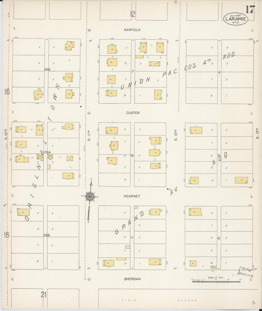 Sanborn Fire Insurance Map from Laramie, Albany County, Wyoming (1912), Sheet #0017 - Historic Sanborn Fire Insurance Map Print, vintage old map wall art, antique decor, genealogy gift, Wyoming Wyoming map