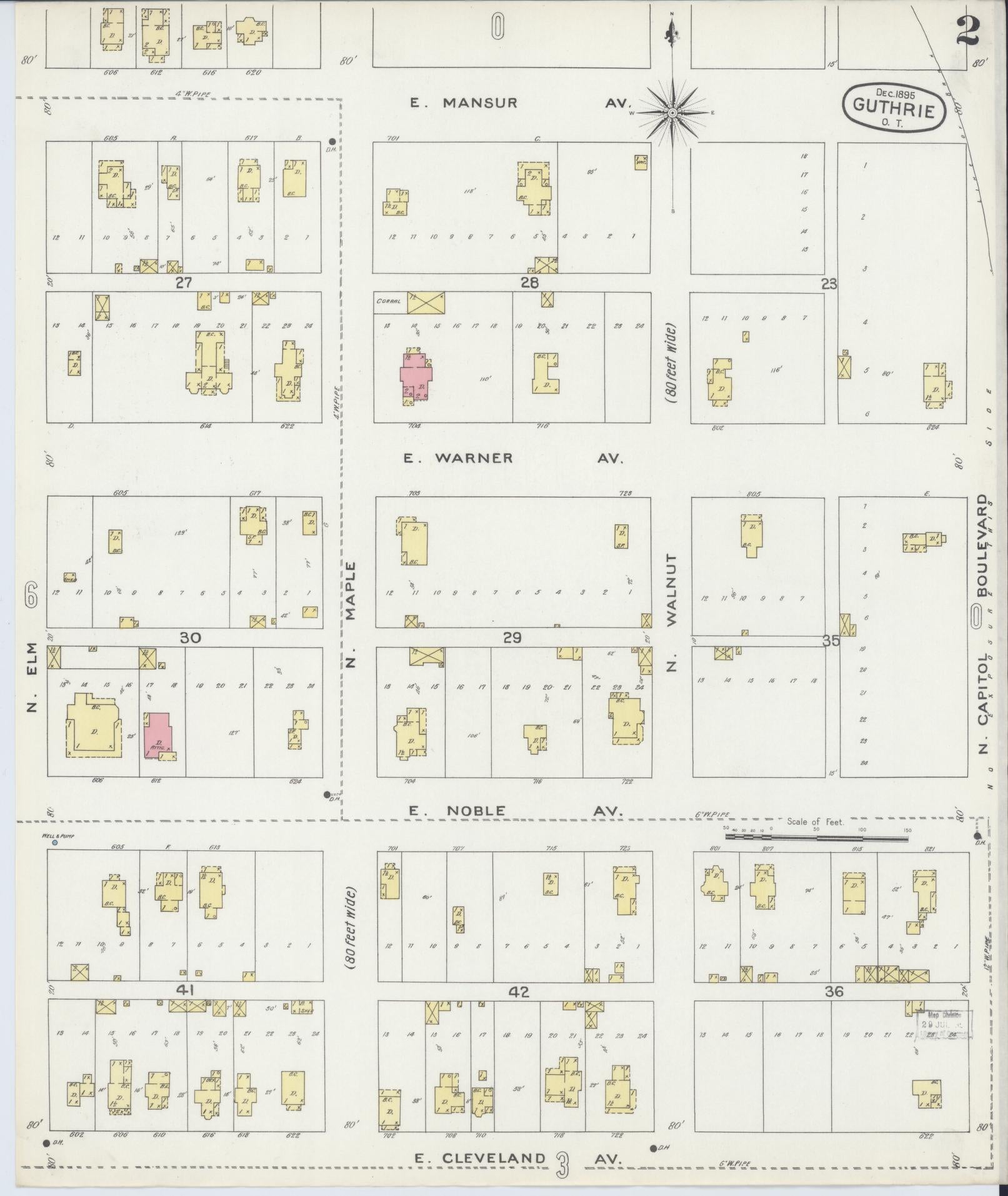 Sanborn Fire Insurance Map from Guthrie, Logan County, Oklahoma (1895), Sheet #0002 - Historic Sanborn Fire Insurance Map Print, vintage old map wall art, antique decor, genealogy gift, Oklahoma Oklahoma map