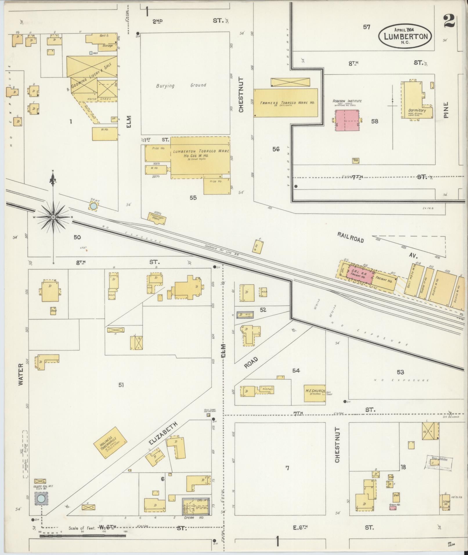 Sanborn Fire Insurance Map from Lumberton, Robeson County, North Carolina (1904), Sheet #0002 - Historic Sanborn Fire Insurance Map Print, vintage old map wall art, antique decor, genealogy gift, North Carolina North Carolina map