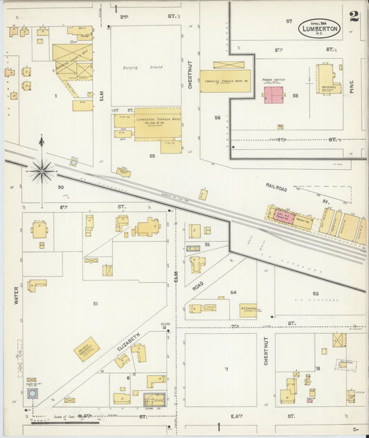 Sanborn Fire Insurance Map from Lumberton, Robeson County, North Carolina (1904), Sheet #0002 - Historic Sanborn Fire Insurance Map Print, vintage old map wall art, antique decor, genealogy gift, North Carolina North Carolina map