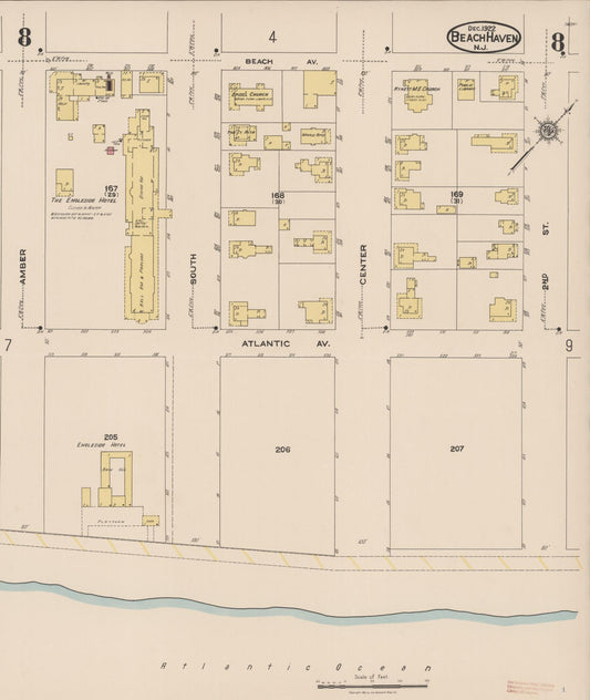 Sanborn Fire Insurance Map from Beach Haven, Ocean County, New Jersey (1922), Sheet #0008 - Historic Sanborn Fire Insurance Map Print, vintage old map wall art, antique decor, genealogy gift, New Jersey New Jersey map