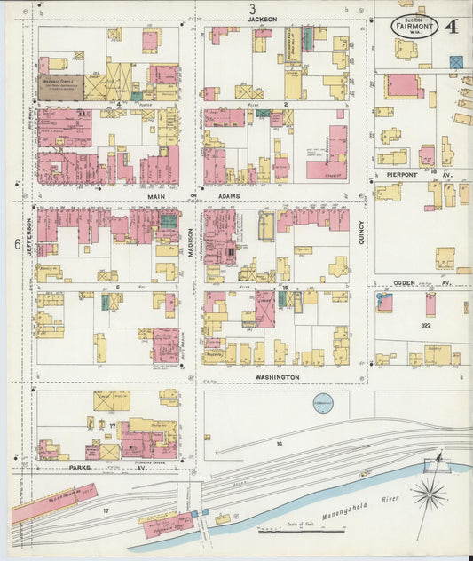 Sanborn Fire Insurance Map from Fairmont, Marion County, West Virginia (1906), Sheet #0004 - Historic Sanborn Fire Insurance Map Print, vintage old map wall art, antique decor, genealogy gift, West Virginia West Virginia map