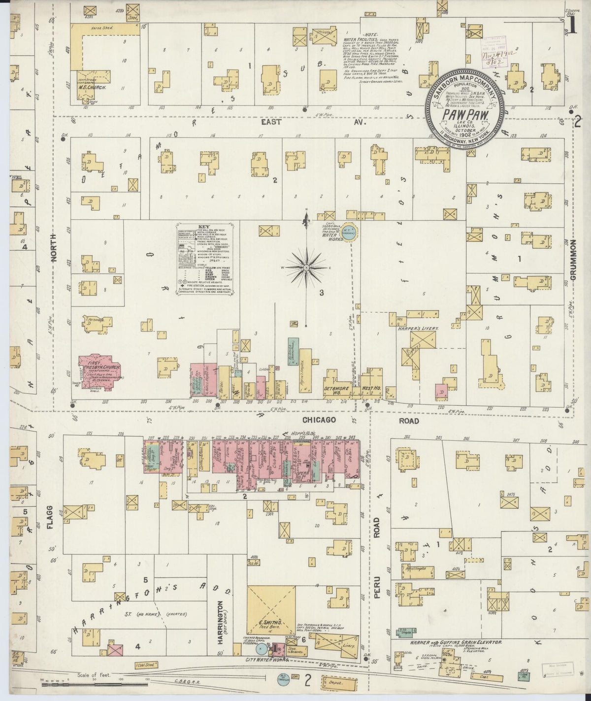 Sanborn Fire Insurance Map from Paw Paw, Lee County, Illinois (1902), Sheet #0001 - Complete Map Set gallery image, historic Sanborn map, vintage wall art, Illinois Illinois