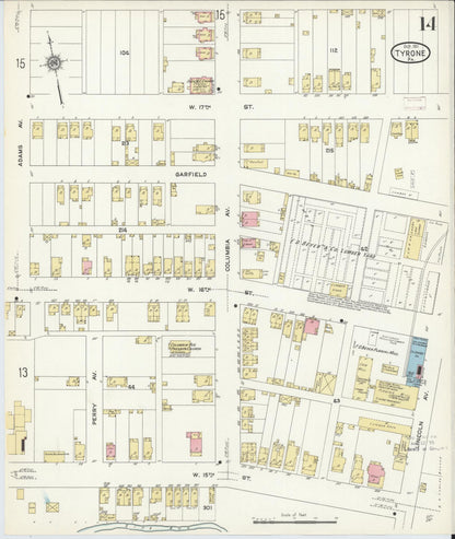 Sanborn Fire Insurance Map from Tyrone, Blair County, Pennsylvania (1911), Sheet #0014 - Historic Sanborn Fire Insurance Map Print, vintage old map wall art, antique decor, genealogy gift, Pennsylvania Pennsylvania map
