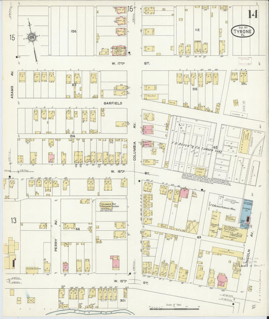 Sanborn Fire Insurance Map from Tyrone, Blair County, Pennsylvania (1911), Sheet #0014 - Historic Sanborn Fire Insurance Map Print, vintage old map wall art, antique decor, genealogy gift, Pennsylvania Pennsylvania map