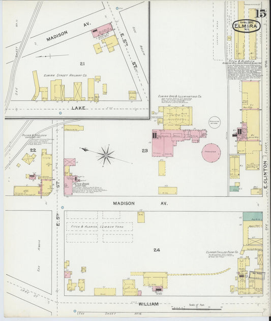 Sanborn Fire Insurance Map from Elmira, Chemung County, New York (1892), Sheet #0015 - Historic Sanborn Fire Insurance Map Print, vintage old map wall art, antique decor, genealogy gift, New York New York map