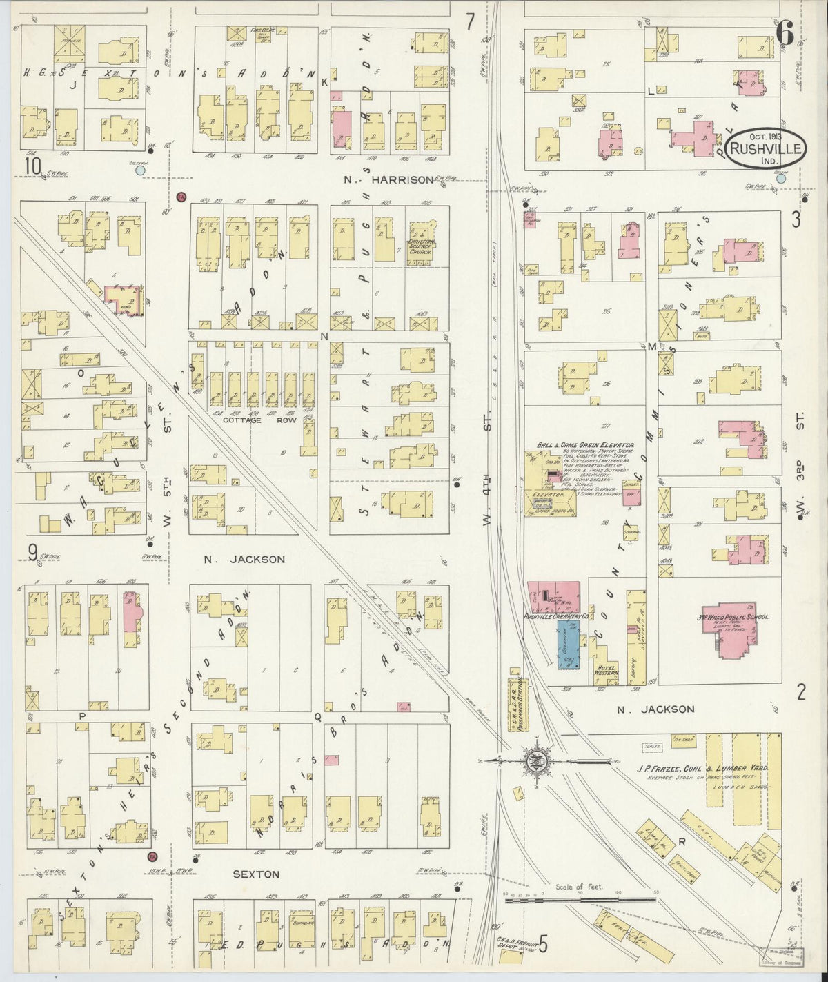 Sanborn Fire Insurance Map from Rushville, Rush County, Indiana (1913), Sheet #0006 - Historic Sanborn Fire Insurance Map Print, vintage old map wall art, antique decor, genealogy gift, Indiana Indiana map
