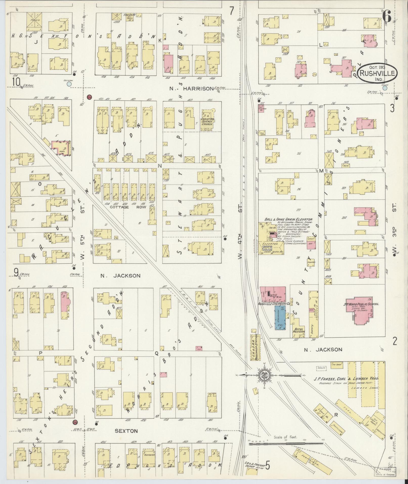 Sanborn Fire Insurance Map from Rushville, Rush County, Indiana (1913), Sheet #0006 - Historic Sanborn Fire Insurance Map Print, vintage old map wall art, antique decor, genealogy gift, Indiana Indiana map