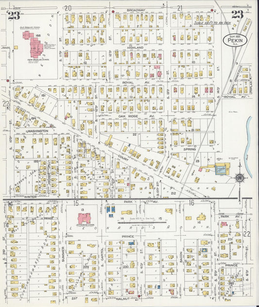 Sanborn Fire Insurance Map from Pekin, Tazewell County, Illinois (1925), Sheet #0023 - Historic Sanborn Fire Insurance Map Print, vintage old map wall art, antique decor, genealogy gift, Illinois Illinois map