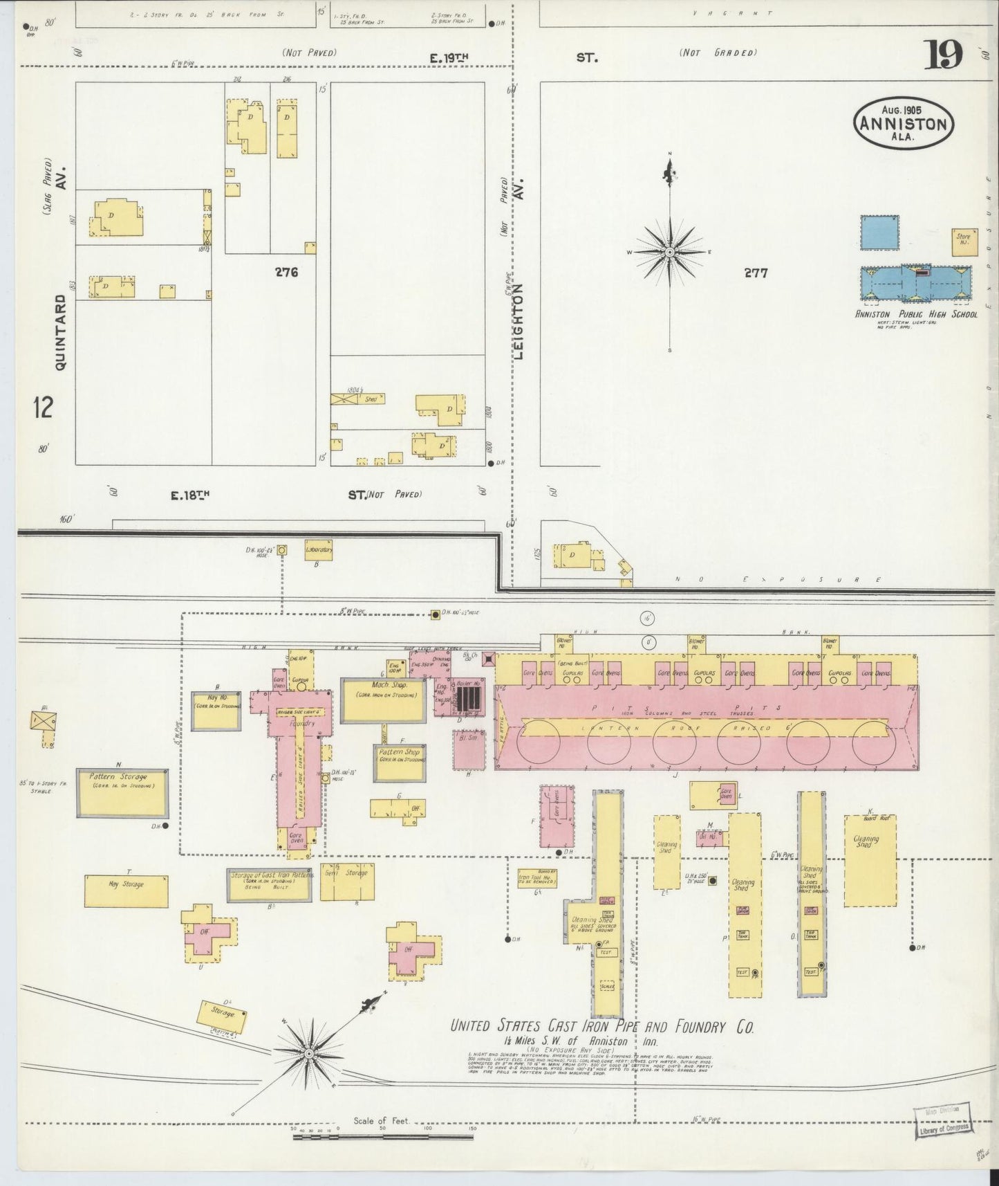 Sanborn Fire Insurance Map from Anniston, Calhoun County, Alabama (1905), Sheet #0019 - Complete Map Set gallery image, historic Sanborn map, vintage wall art, Alabama Alabama