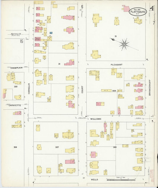 Sanborn Fire Insurance Map from Plattsburg, Clinton County, New York (1909), Sheet #0003 - Historic Sanborn Fire Insurance Map Print, vintage old map wall art, antique decor, genealogy gift, New York New York map