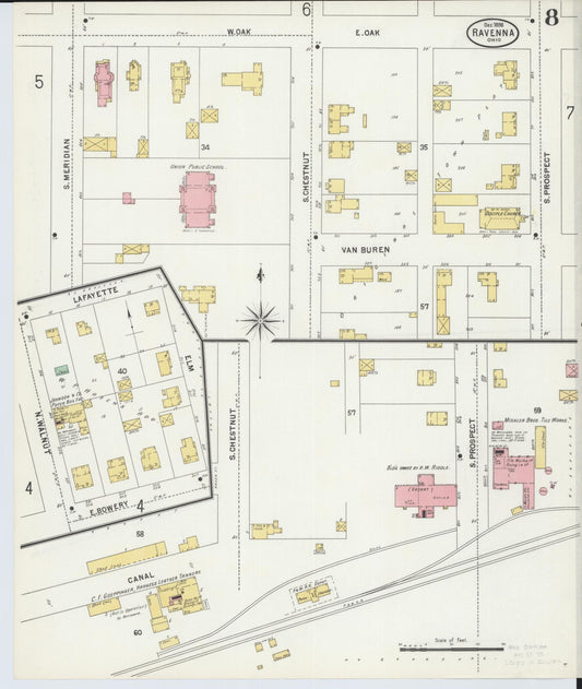 Sanborn Fire Insurance Map from Ravenna, Portage County, Ohio (1898), Sheet #0008 - Historic Sanborn Fire Insurance Map Print, vintage old map wall art, antique decor, genealogy gift, Ohio Ohio map