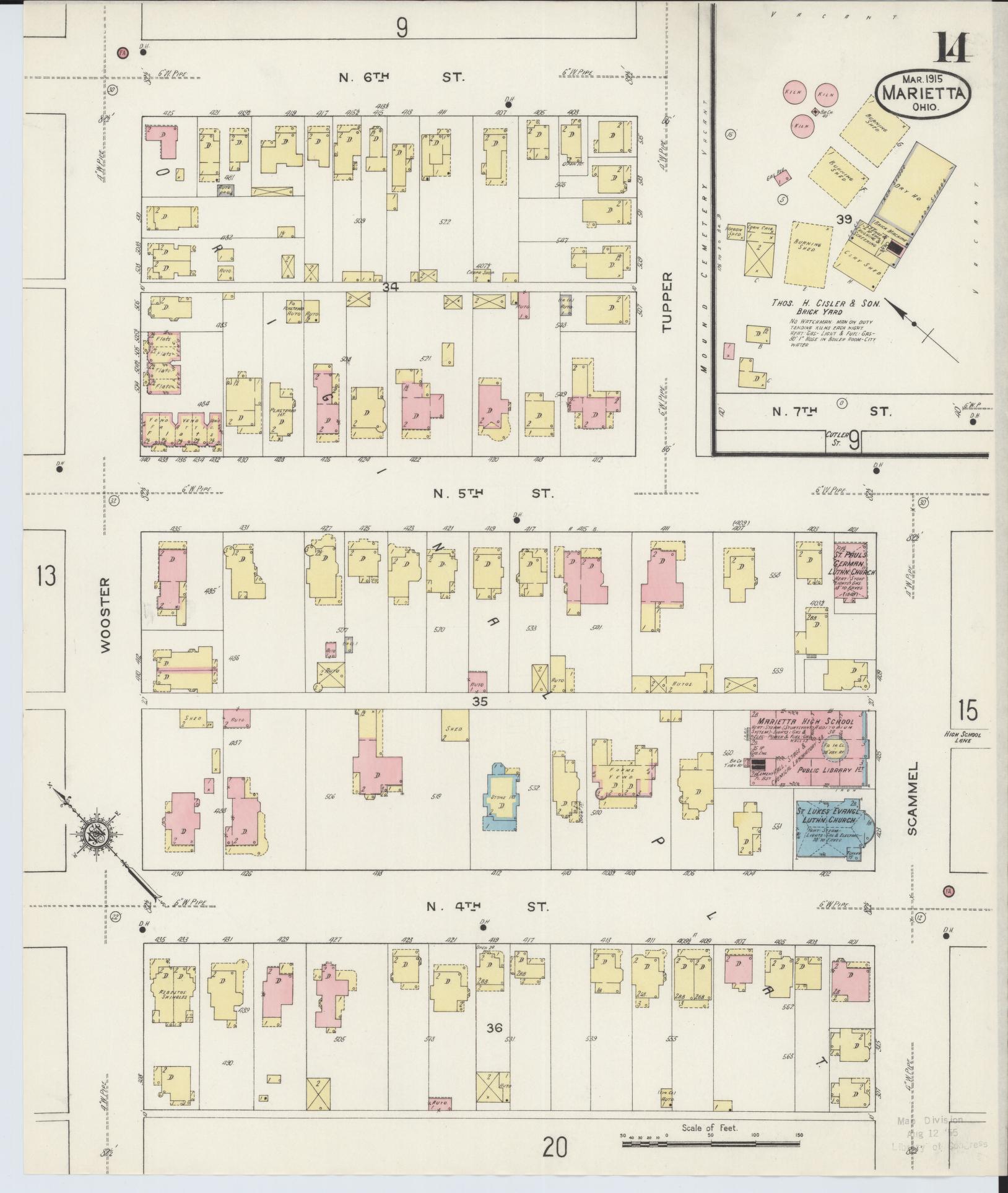 Sanborn Fire Insurance Map from Marietta, Washington County, Ohio (1915), Sheet #0014 - Complete Map Set gallery image, historic Sanborn map, vintage wall art, Ohio Ohio