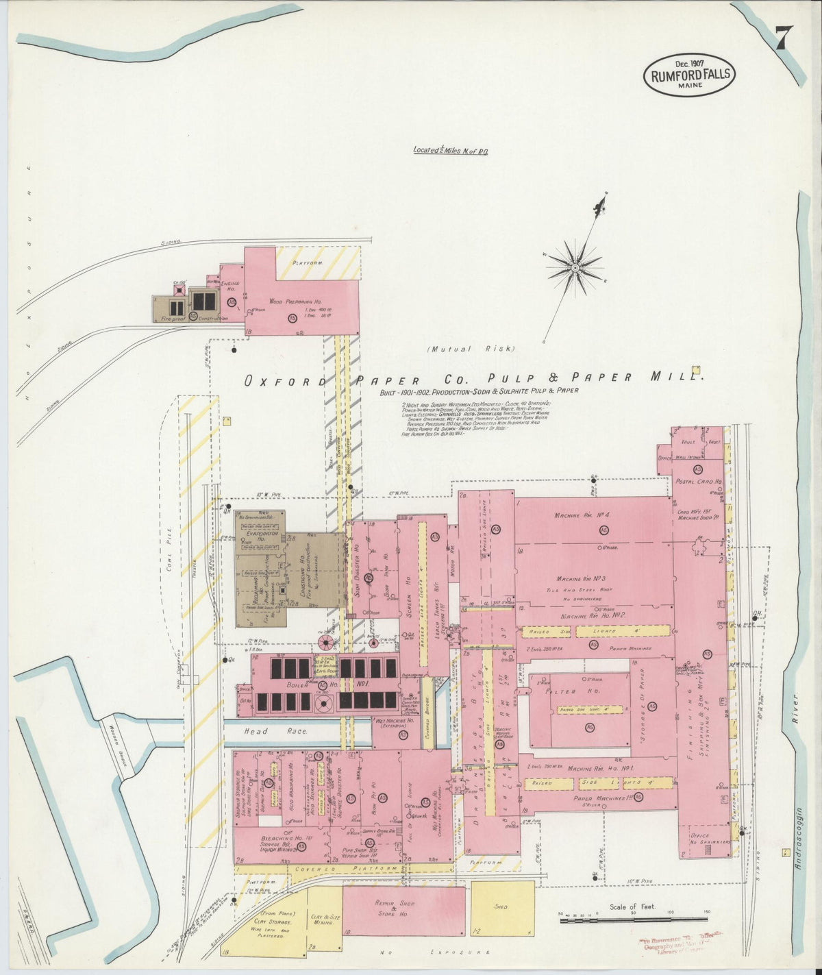 Sanborn Fire Insurance Map from Rumford Falls, Oxford County, Maine (1907), Sheet #0007 - Complete Map Set gallery image, historic Sanborn map, vintage wall art, Maine Maine
