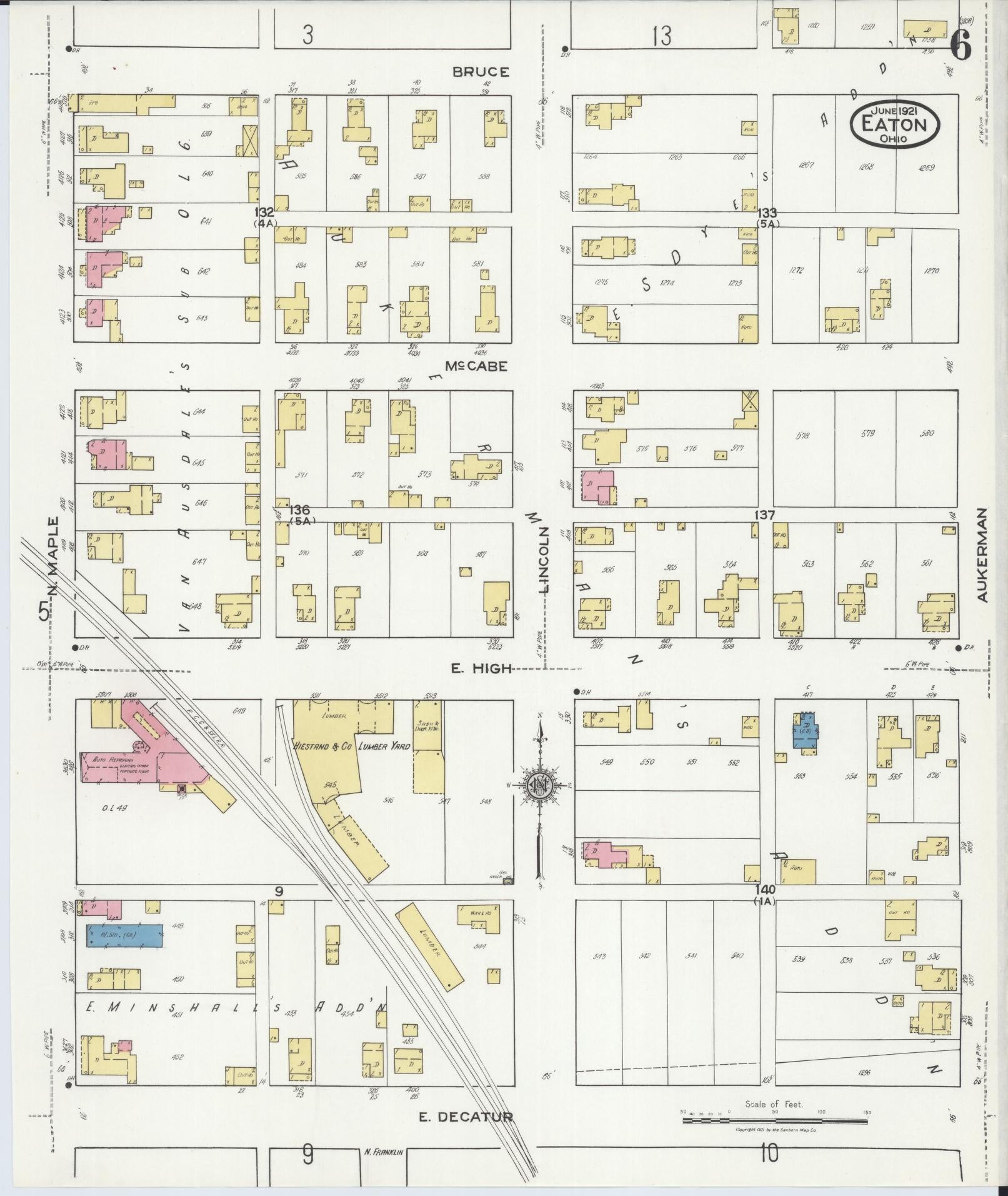 Sanborn Fire Insurance Map from Eaton, Preble County, Ohio (1921), Sheet #0006 - Historic Sanborn Fire Insurance Map Print, vintage old map wall art, antique decor, genealogy gift, Ohio Ohio map