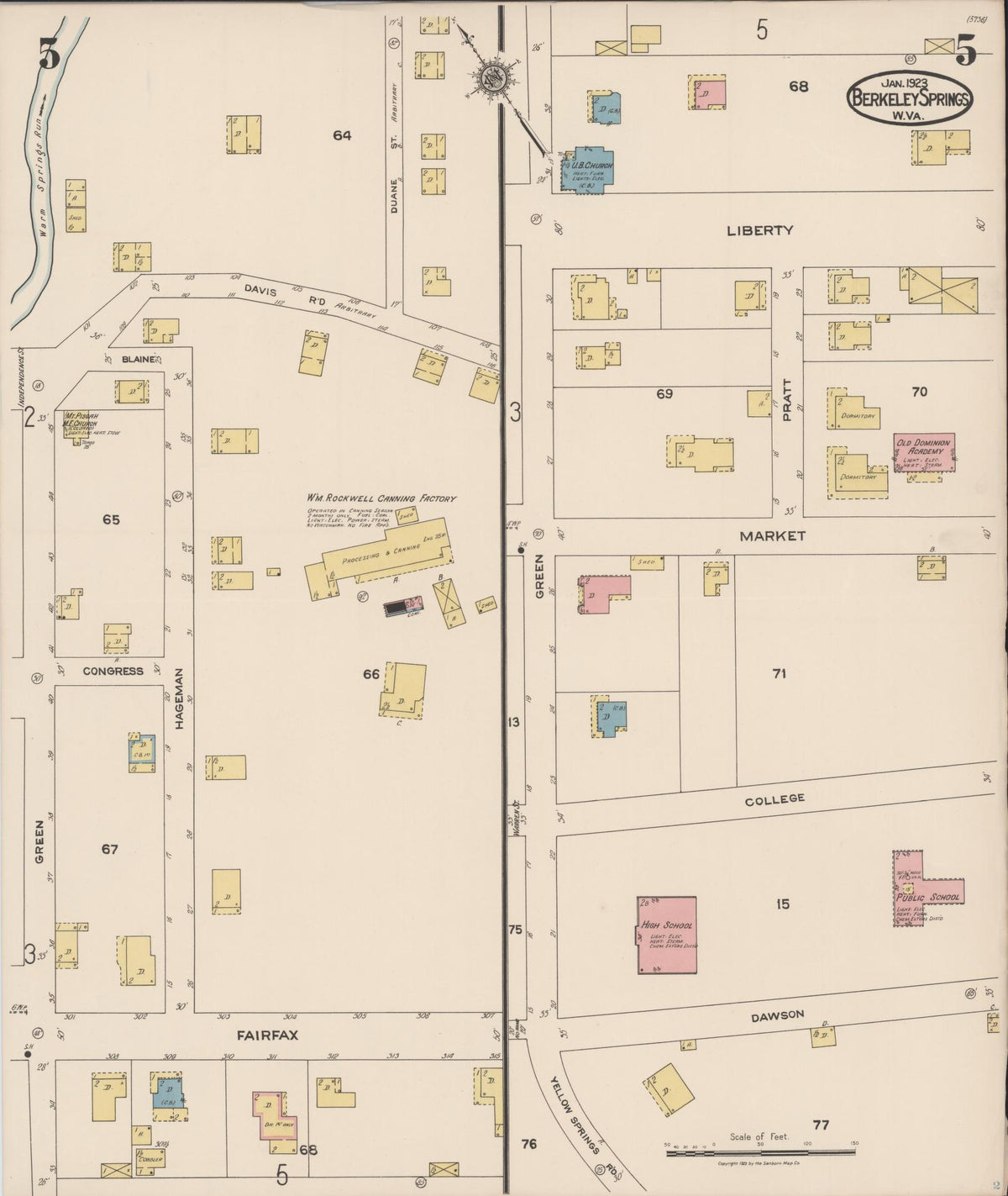 Sanborn Fire Insurance Map from Berkeley Springs, Morgan County, West Virginia (1923), Sheet #0005 - Complete Map Set gallery image, historic Sanborn map, vintage wall art, West Virginia West Virginia