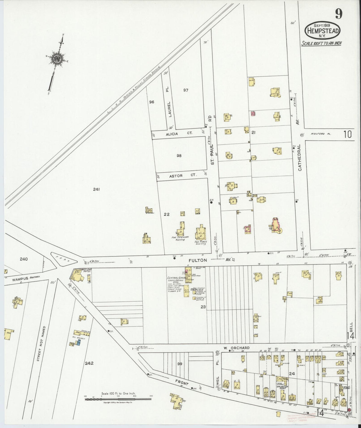 Sanborn Fire Insurance Map from Hempstead, Nassau County, New York (1919), Sheet #0009 - Complete Map Set gallery image, historic Sanborn map, vintage wall art, New York New York