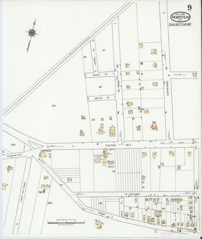 Sanborn Fire Insurance Map from Hempstead, Nassau County, New York (1919), Sheet #0009 - Complete Map Set gallery image, historic Sanborn map, vintage wall art, New York New York