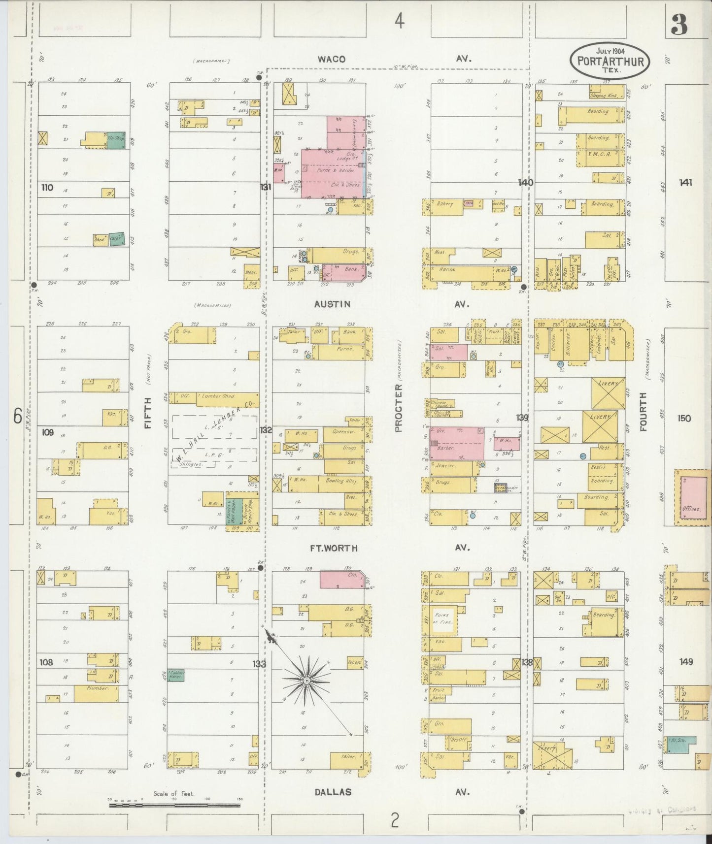 Sanborn Fire Insurance Map from Port Arthur, Jefferson County, Texas (1904), Sheet #0003 - Complete Map Set gallery image, historic Sanborn map, vintage wall art, Texas Texas