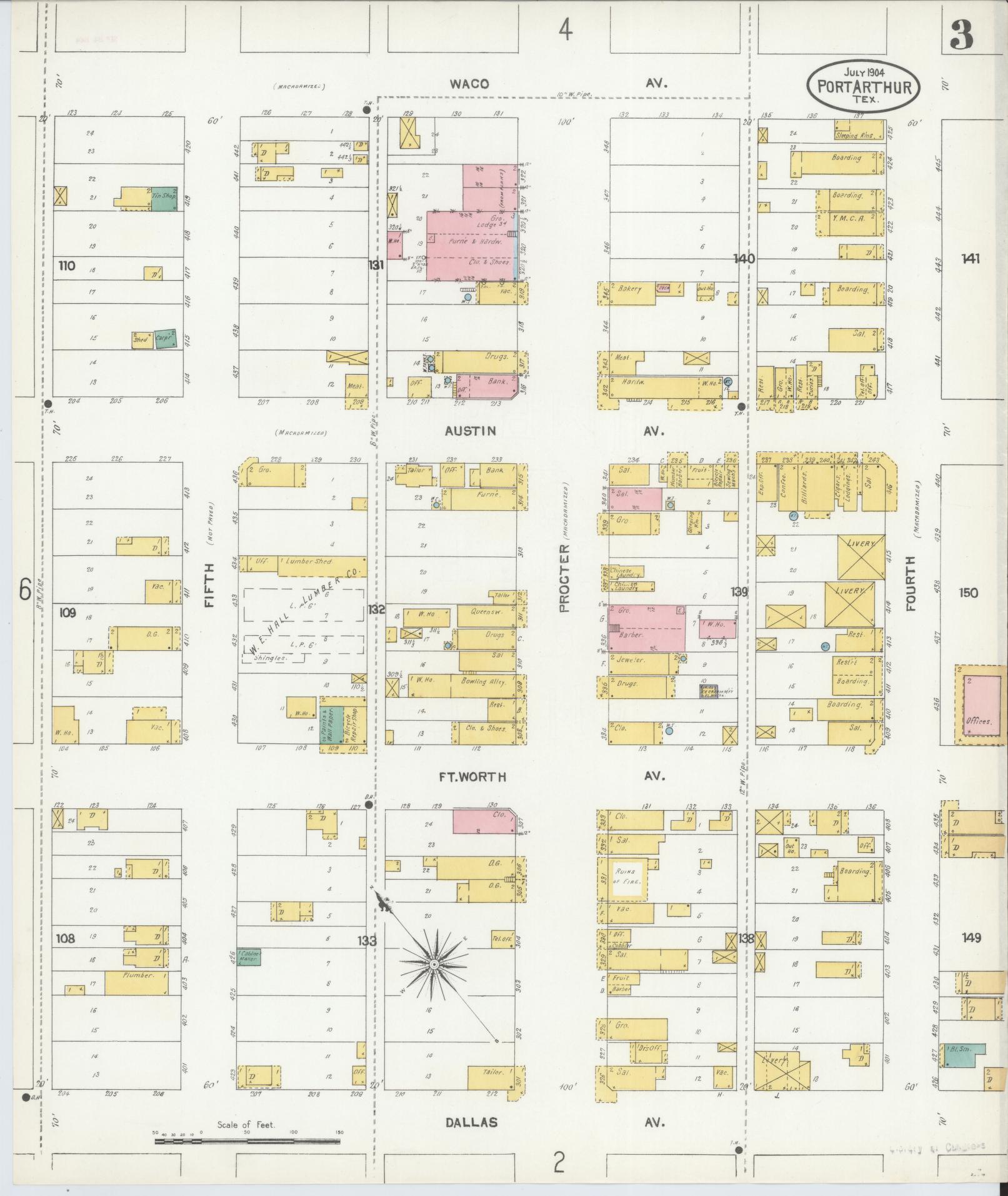 Sanborn Fire Insurance Map from Port Arthur, Jefferson County, Texas (1904), Sheet #0003 - Complete Map Set gallery image, historic Sanborn map, vintage wall art, Texas Texas