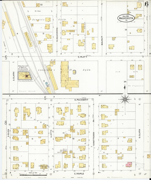 Sanborn Fire Insurance Map from Maquoketa, Jackson County, Iowa (1906), Sheet #0006 - Historic Sanborn Fire Insurance Map Print, vintage old map wall art
