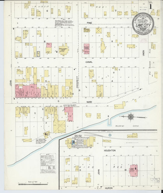 Sanborn Fire Insurance Map from Lake City, Missaukee County, Michigan (1910), Sheet #0001 - Historic Sanborn Fire Insurance Map Print, vintage old map wall art, antique decor, genealogy gift, Michigan Michigan map