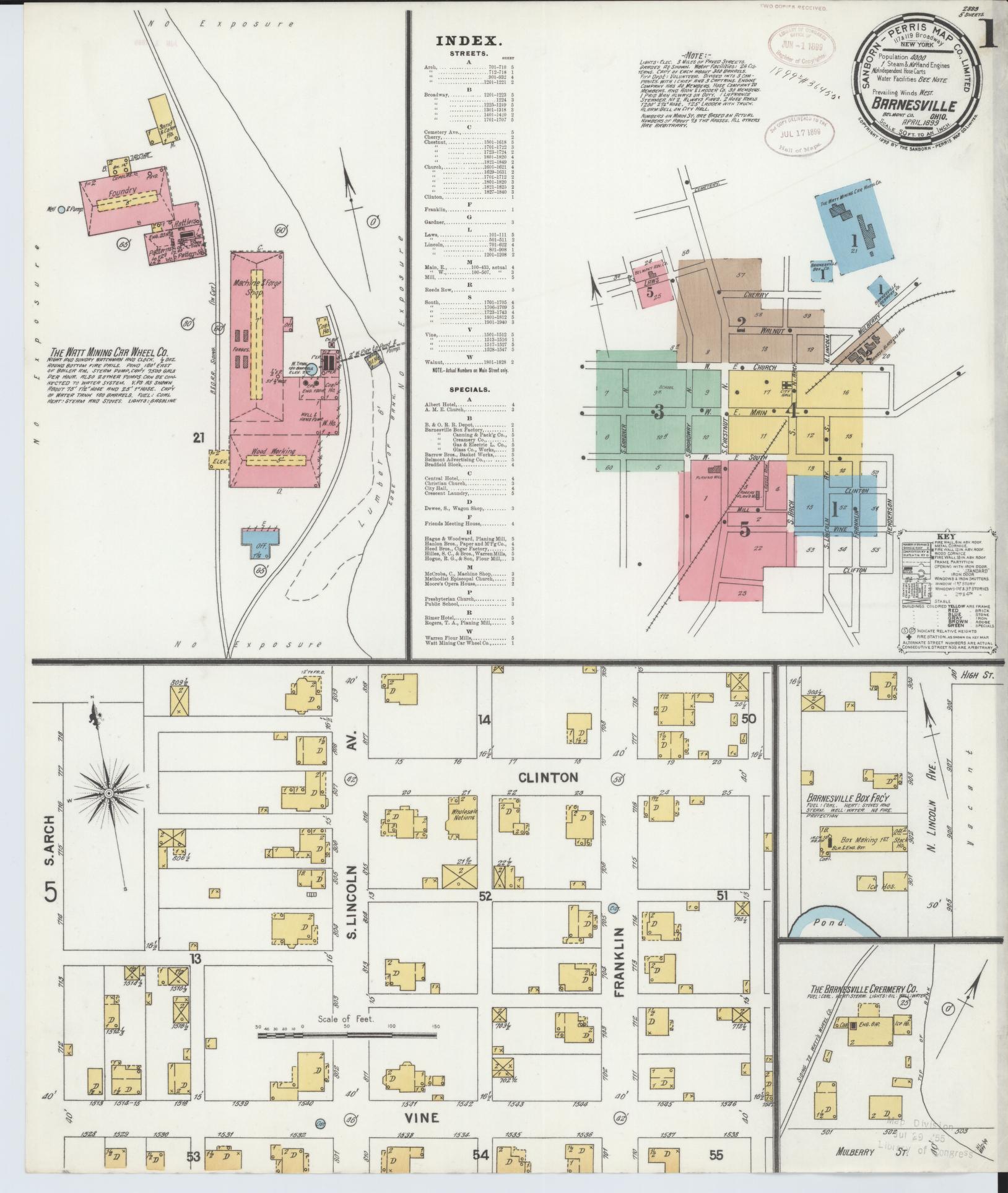 Sanborn Fire Insurance Map from Barnesville, Belmont County, Ohio (1899), Sheet #0001 - Complete Map Set gallery image, historic Sanborn map, vintage wall art, Ohio Ohio