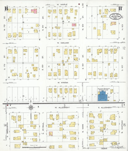 Sanborn Fire Insurance Map from Austin, Mower County, Minnesota (1926), Sheet #0011 - Historic Sanborn Fire Insurance Map Print, vintage old map wall art, antique decor, genealogy gift, Minnesota Minnesota map