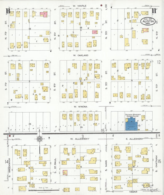 Sanborn Fire Insurance Map from Austin, Mower County, Minnesota (1926), Sheet #0011 - Historic Sanborn Fire Insurance Map Print, vintage old map wall art, antique decor, genealogy gift, Minnesota Minnesota map