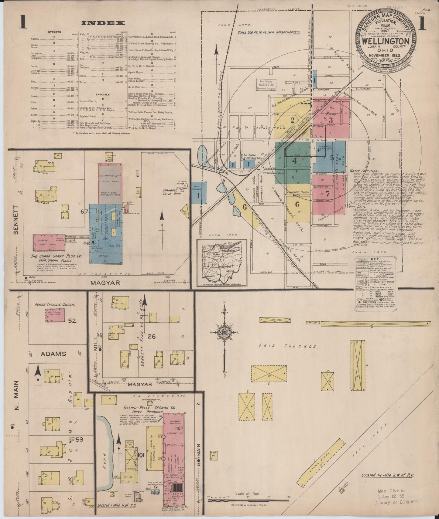 Sanborn Fire Insurance Map from Wellington, Lorain County, Ohio (1922), Sheet #0001 - Complete Map Set gallery image, historic Sanborn map, vintage wall art, Ohio Ohio