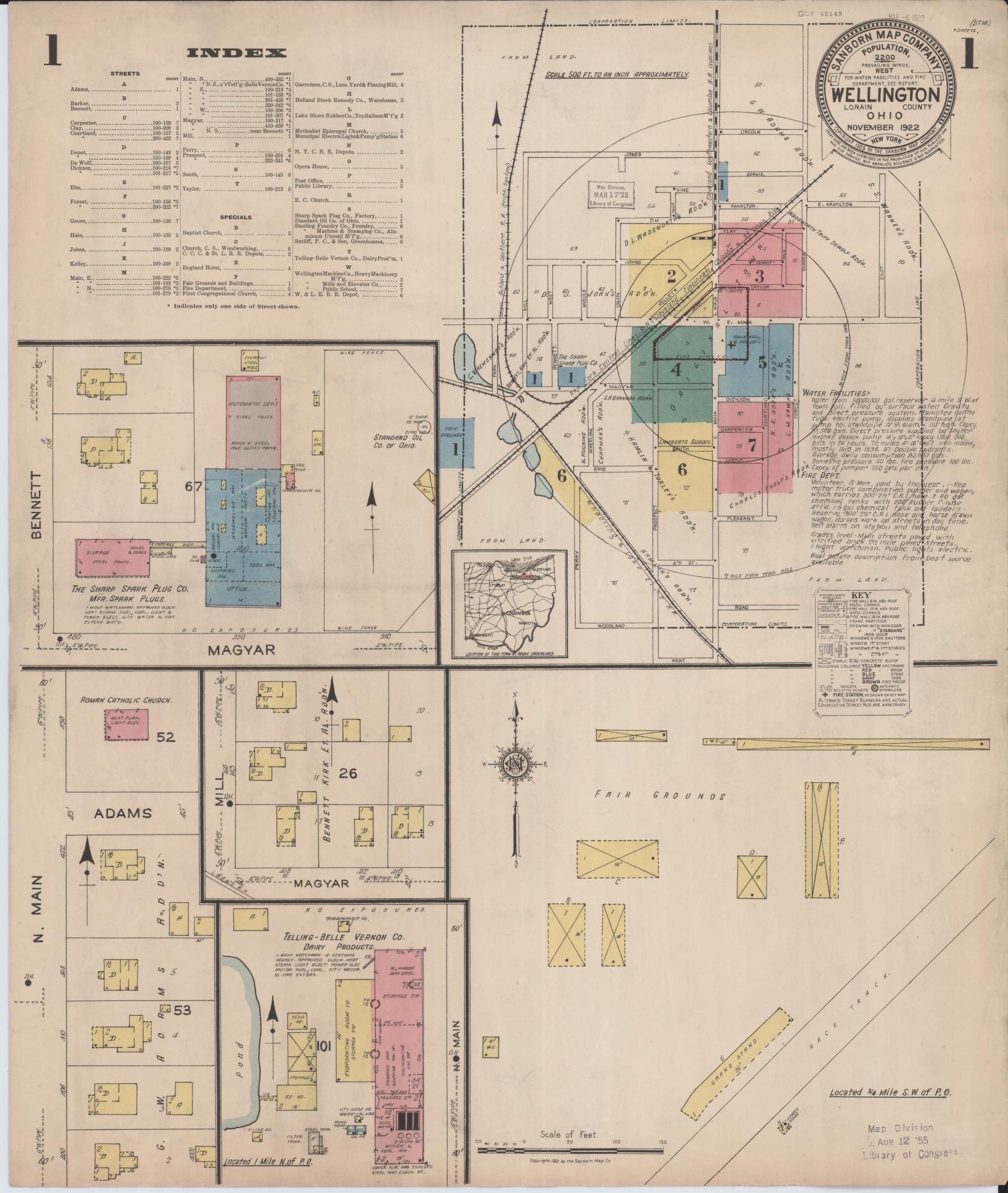 Sanborn Fire Insurance Map from Wellington, Lorain County, Ohio (1922), Sheet #0001 - Complete Map Set gallery image, historic Sanborn map, vintage wall art, Ohio Ohio