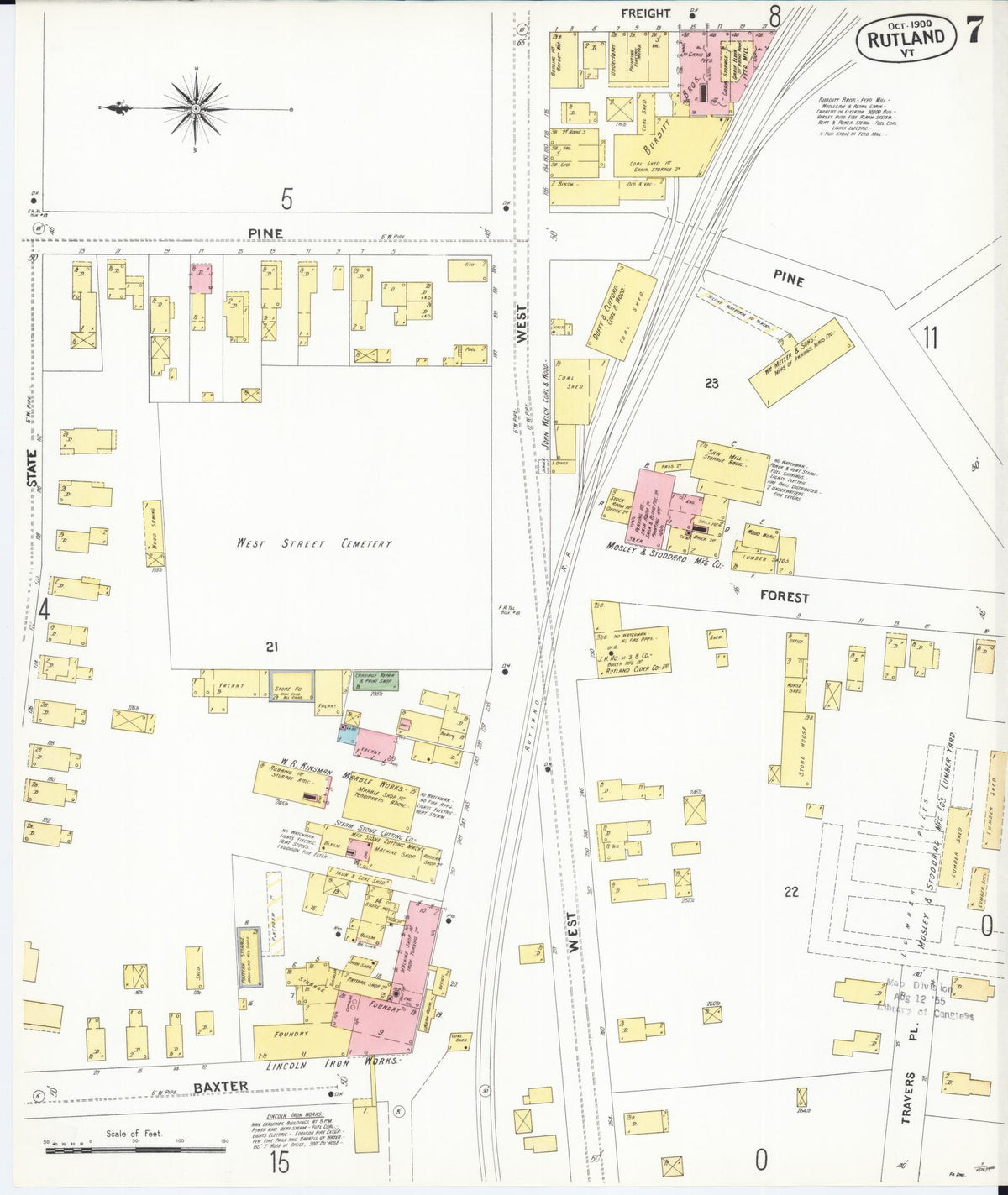 Sanborn Fire Insurance Map from Rutland, Rutland County, Vermont (1900), Sheet #0007 - Complete Map Set gallery image, historic Sanborn map, vintage wall art, Vermont Vermont