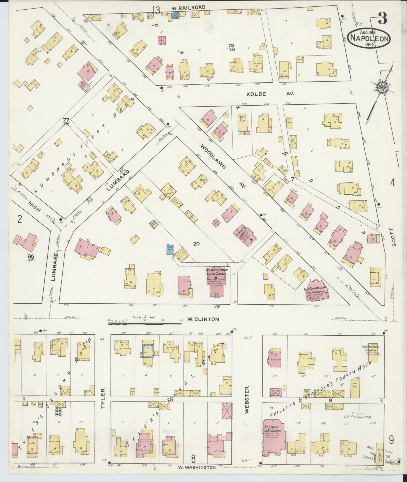 Sanborn Fire Insurance Map from Napoleon, Henry County, Ohio (1916), Sheet #0003 - Complete Map Set gallery image, historic Sanborn map, vintage wall art, Ohio Ohio