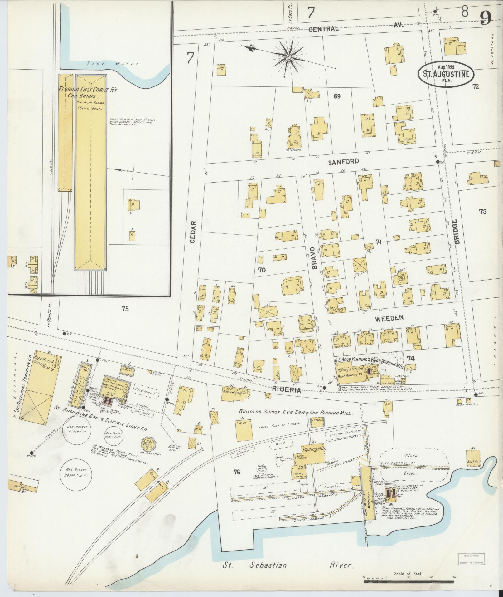 Sanborn Fire Insurance Map from Saint Augustine, Saint John's County, Florida (1899), Sheet #0009 - Complete Map Set gallery image, historic Sanborn map, vintage wall art, Florida Florida