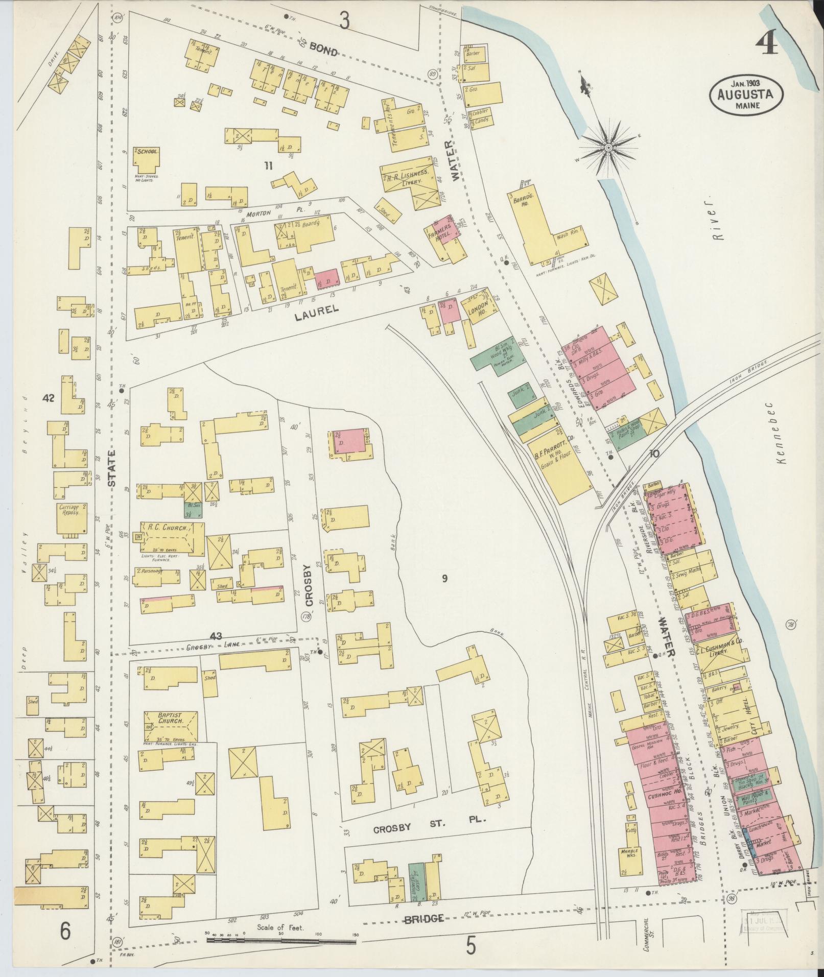Sanborn Fire Insurance Map from Augusta, Kennebec County, Maine (1903), Sheet #0004 - Complete Map Set gallery image, historic Sanborn map, vintage wall art, Maine Maine