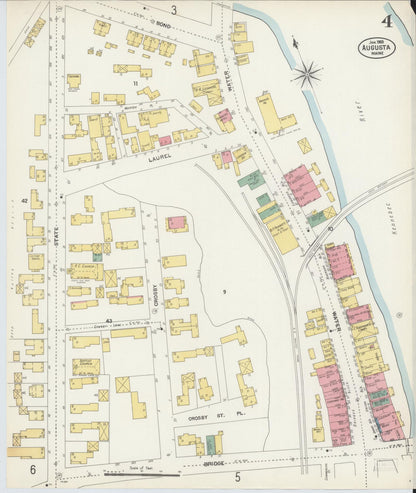 Sanborn Fire Insurance Map from Augusta, Kennebec County, Maine (1903), Sheet #0004 - Complete Map Set gallery image, historic Sanborn map, vintage wall art, Maine Maine