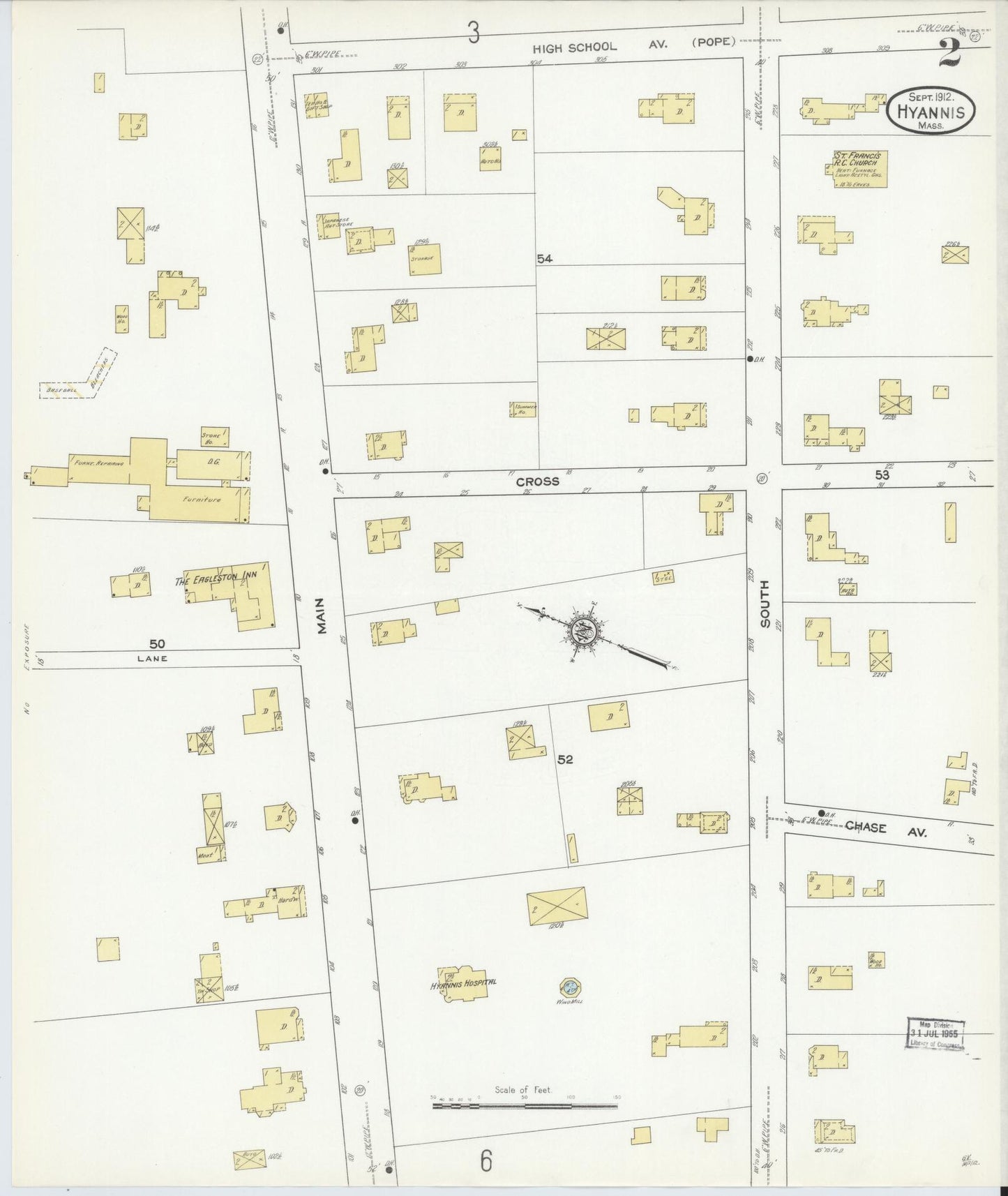Sanborn Fire Insurance Map from Hyannis, Barnstable County, Massachusetts (1912), Sheet #0002 - Complete Map Set gallery image, historic Sanborn map, vintage wall art, Massachusetts Massachusetts