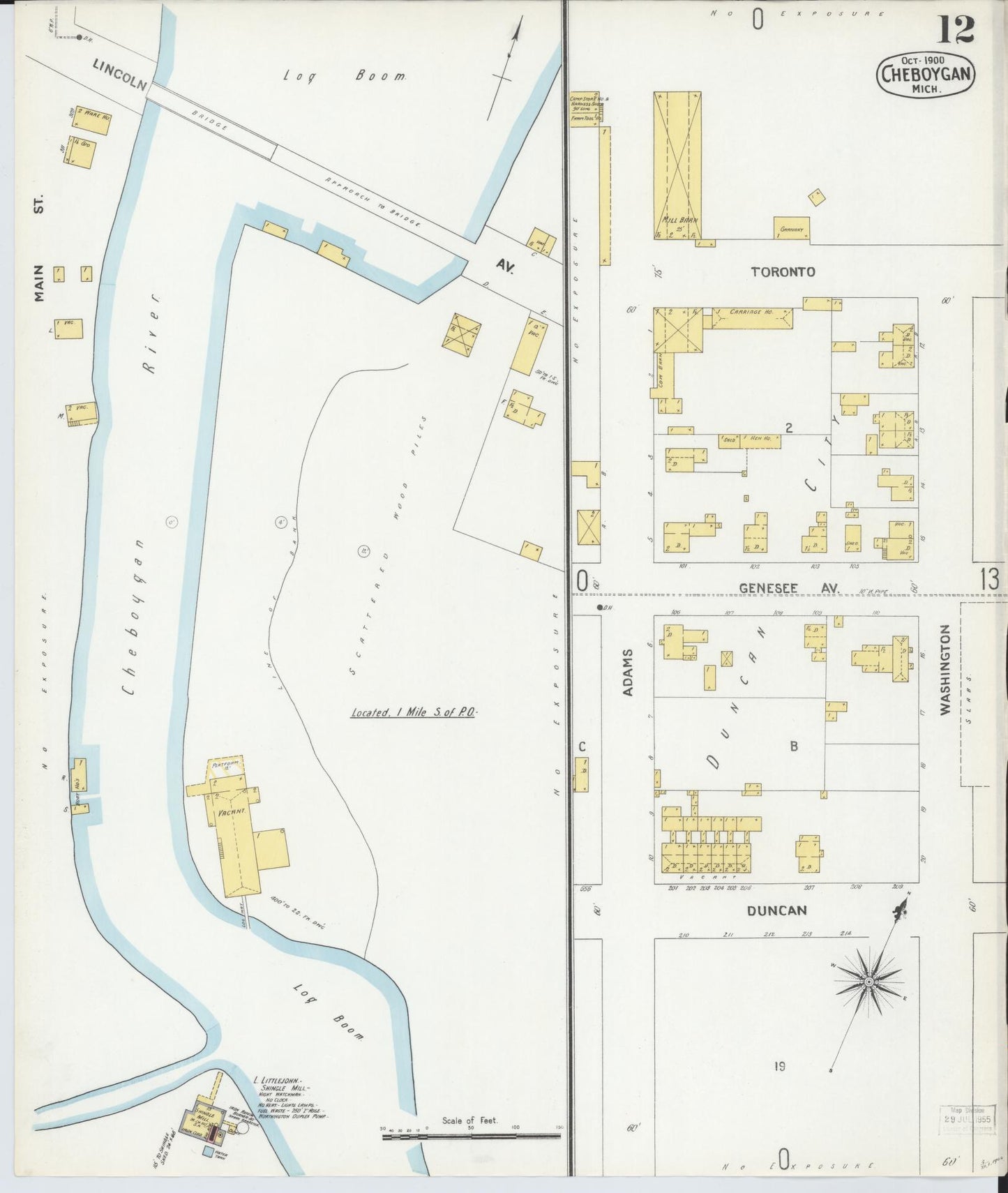 Sanborn Fire Insurance Map from Cheboygan, Cheboygan County, Michigan (1900), Sheet #0012 - Complete Map Set gallery image, historic Sanborn map, vintage wall art, Michigan Michigan