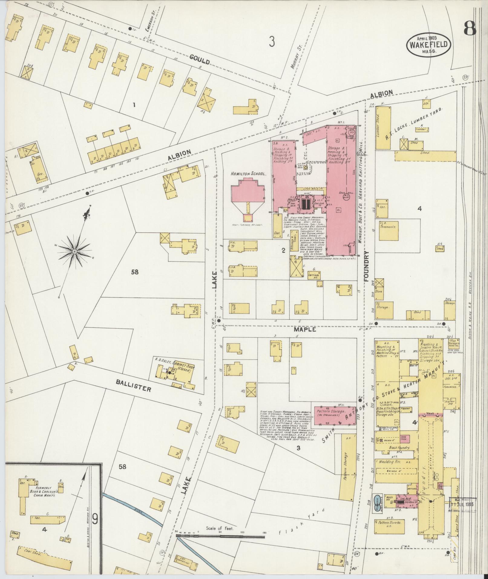 Sanborn Fire Insurance Map from Wakefield, Middlesex County, Massachusetts (1903), Sheet #0008 - Complete Map Set gallery image, historic Sanborn map, vintage wall art, Massachusetts Massachusetts